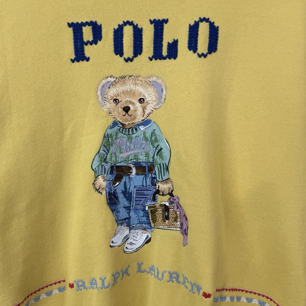 Polo Ralph Lauren Bear Sweater Womens M Yellow New Orleans Embroidered Print - Picture 2 of 12